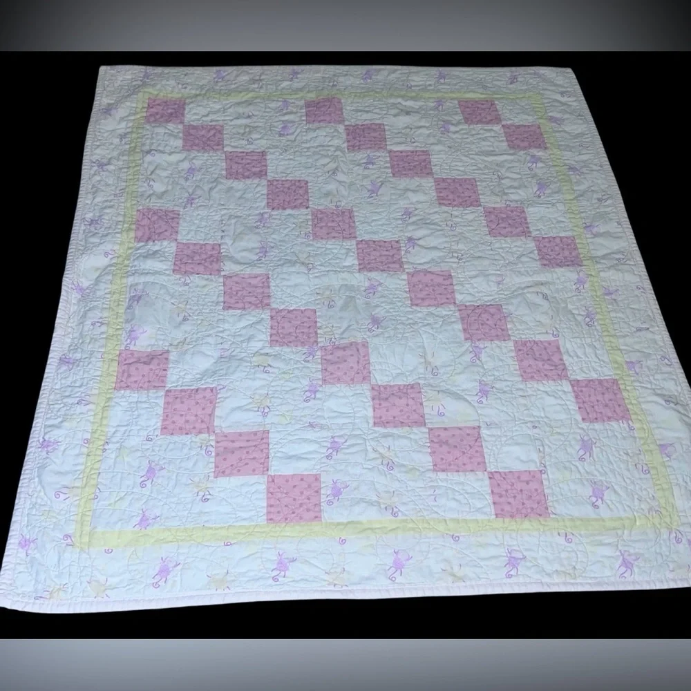 Handmade Quilts for Kids Nursery Baby Quilt Pink & White Patchwork Checkerboard